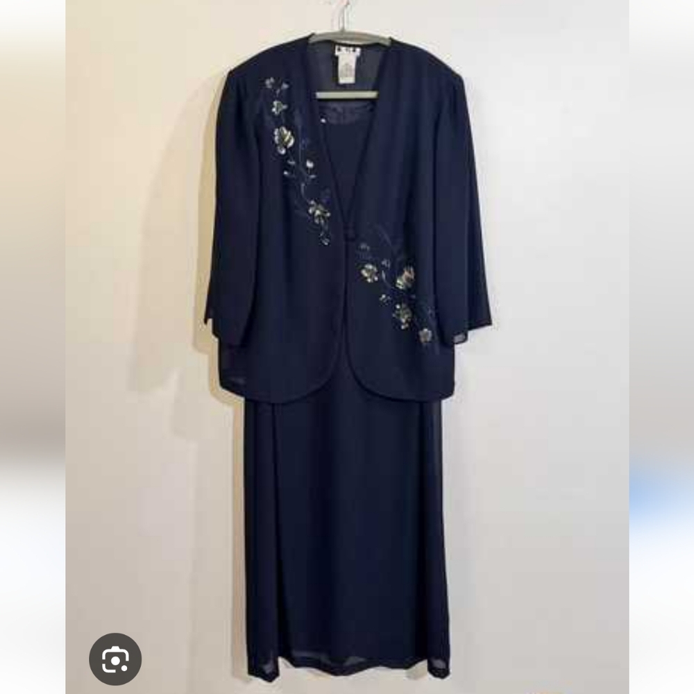 VTG KSL Karin Stevens Women Black 3/4 Sleeve Floral Semi Sheer Set Sz 16